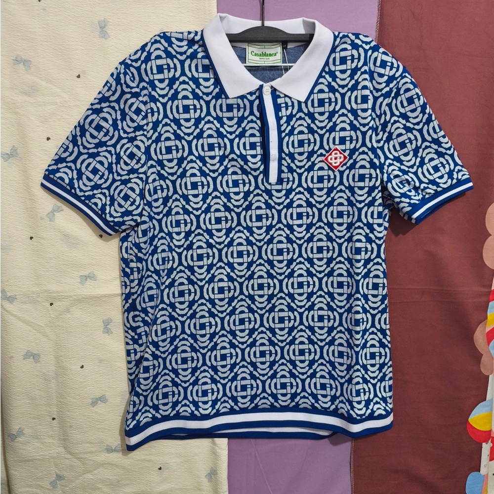 Casual Blue Geometric Polo Shirt by Cashmere (Men)